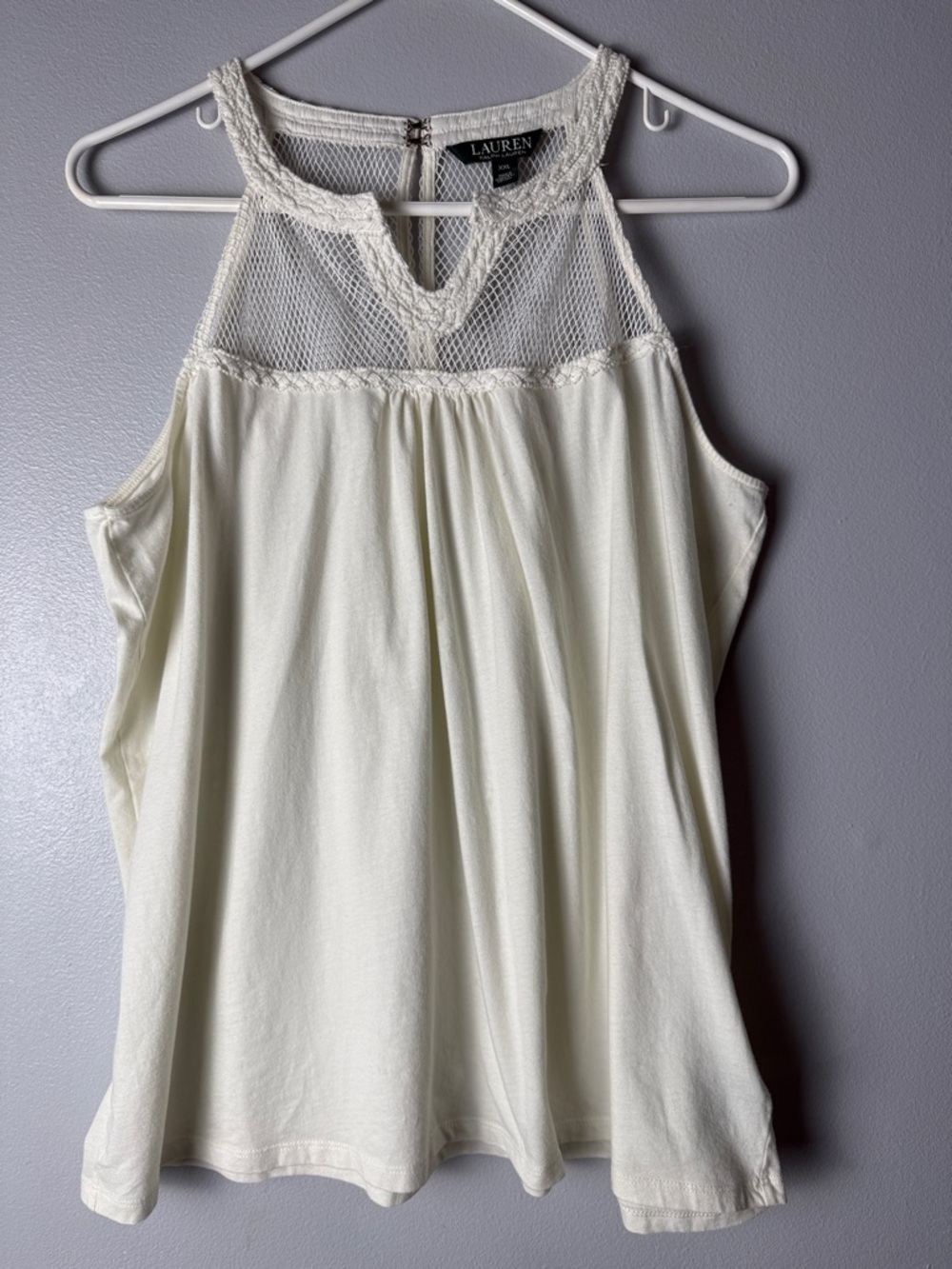 Lauren Ralph Lauren Cream Lace Mesh Yoke Tank Top
